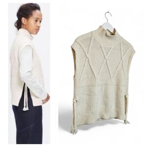 Madewell Cream Ribbed Swe​ater Vest Tassel Tie Sides Relaxed XS Minimalist